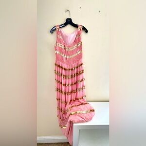 ALICE by Temperley Pink and White Tiered sequined Ruffled Sundress